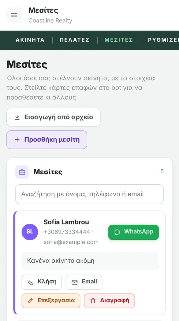 Η οθόνη μεσιτών στο FwdEasy