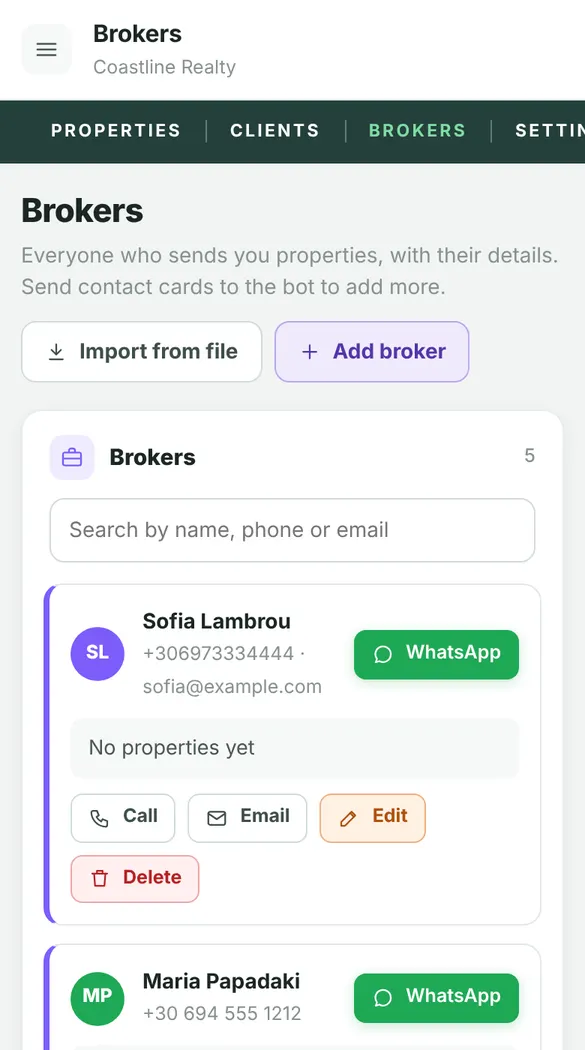 The brokers screen in FwdEasy