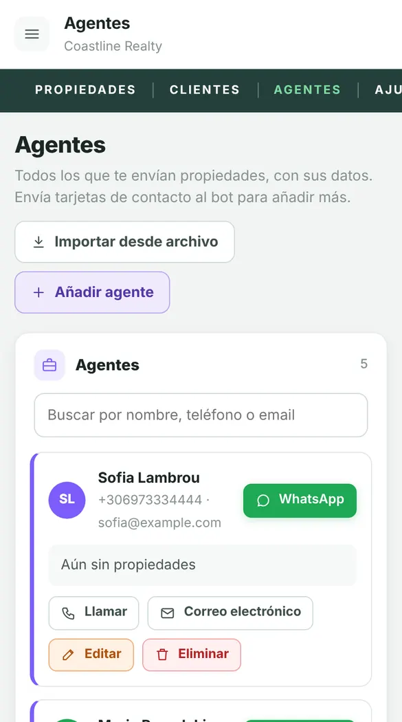 La pantalla de agentes en FwdEasy