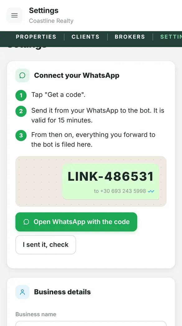 Linking WhatsApp with a code in FwdEasy