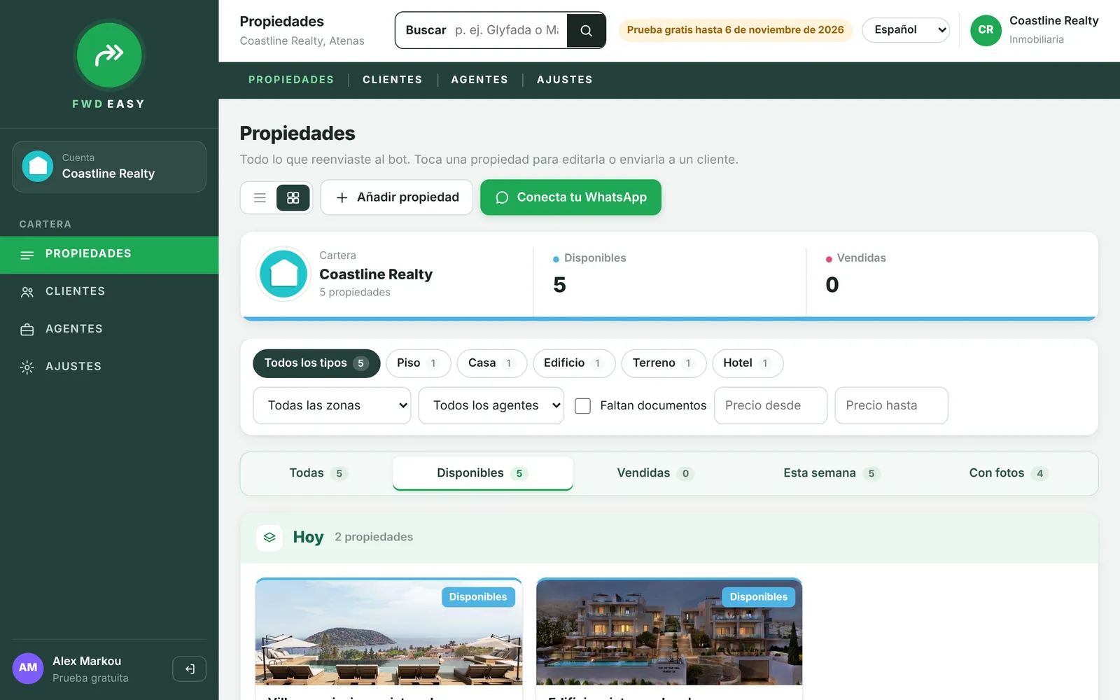 El inventario de propiedades en FwdEasy